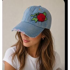 Jennifer Flower Denim Baseball Cap NWT